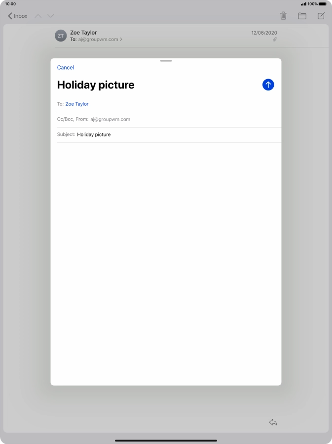 Press the text input field and write the text for your email message.
