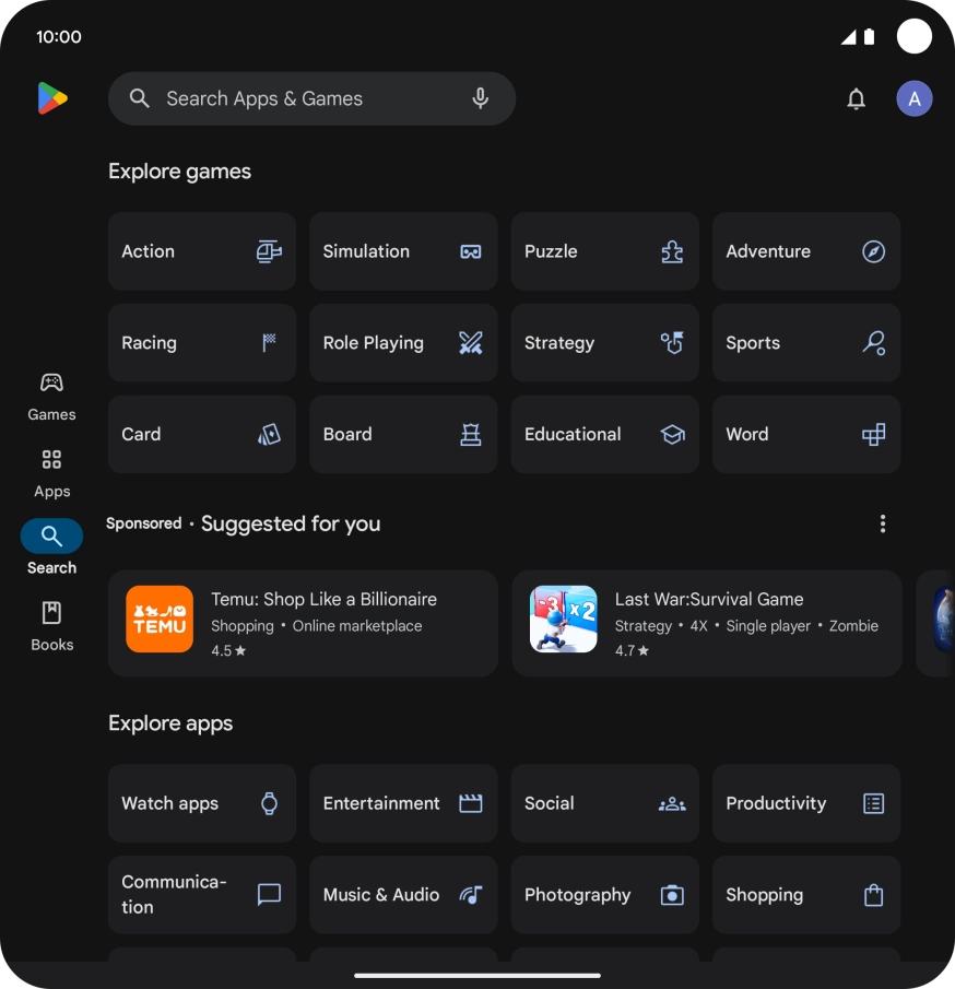 Press the search field.