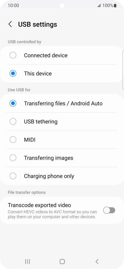 Press Transferring files / Android Auto.