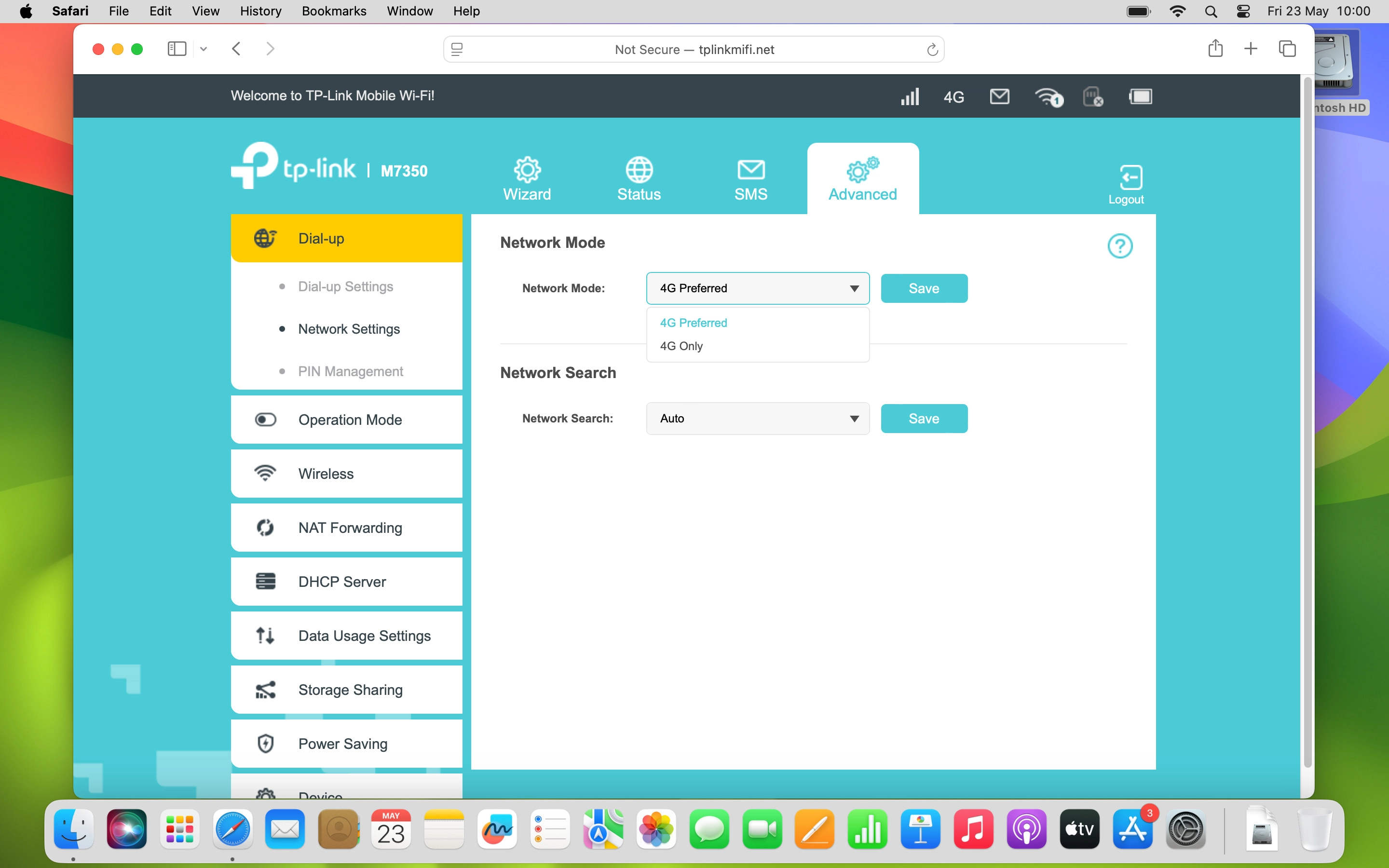 Click the required setting.