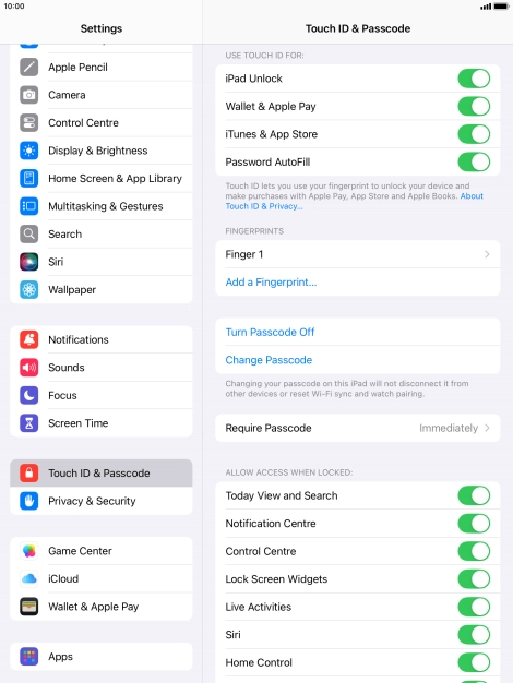 Press the indicators next to the required settings to turn them on or off.