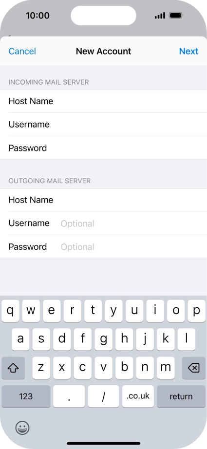 Press Username and key in the username for your email account. Please note that if you're using Vodafone's outgoing server, leave the username field empty.