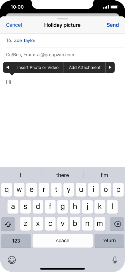 Press Insert Photo or Video and follow the instructions on the screen to attach a picture or a video clip.