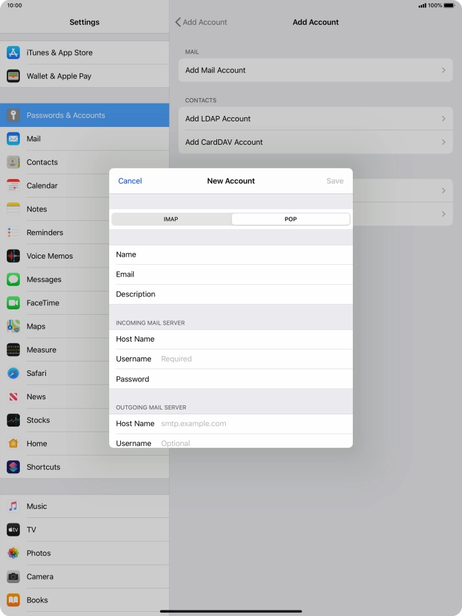 Press Username and key in the username for your email account.