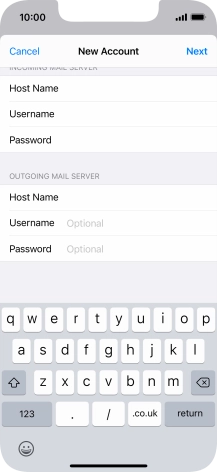 Press Username and key in the username for your email account. Please note that if you're using Vodafone's outgoing server, leave the username field empty.