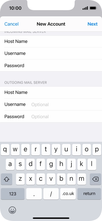 Press Username and key in the username for your email account. Please note that if you're using Vodafone's outgoing server, leave the username field empty.