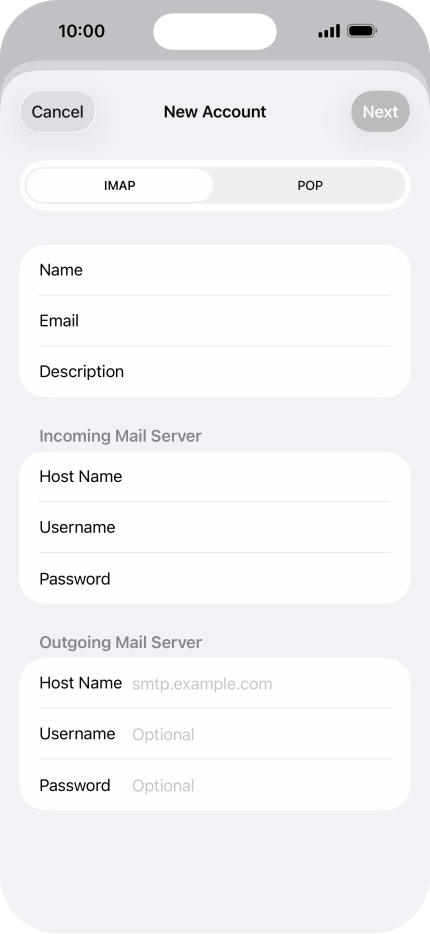 Press Host Name and key in the name of your email provider's outgoing server. Please note that if you can't send email messages when using your email provider's outgoing server, key in smtp.vodafone.net.au (Vodafone's outgoing server).