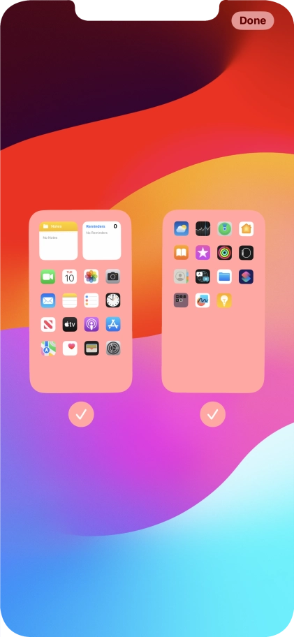 Press the fields below the required home screens to select or deselect them.