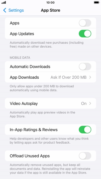 Press the indicators next to the required content types to turn the function on or off.