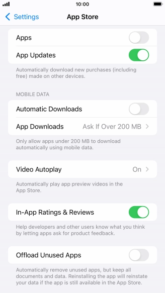 Press the indicators next to the required content types to turn the function on or off.
