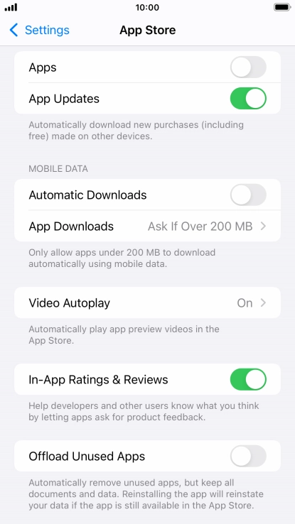 Press the indicators next to the required content types to turn the function on or off.
