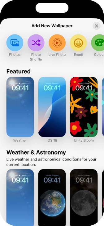 Press the required category and follow the instructions on the screen to select the required background image.