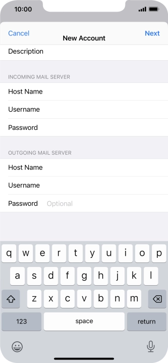 Press Password and key in the password for your email account. Please note that if you're using Vodafone's outgoing server, leave the password field empty.