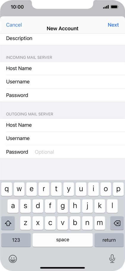 Press Password and key in the password for your email account. Please note that if you're using Vodafone's outgoing server, leave the password field empty.