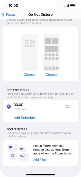 Press Add Schedule and follow the instructions on the screen to select settings for automatic activation of Do Not Disturb.