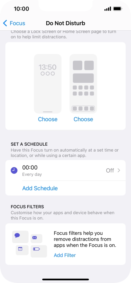 Press Add Schedule and follow the instructions on the screen to select settings for automatic activation of Do Not Disturb.