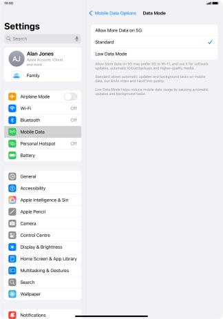 Press the required setting to turn the function on or off.