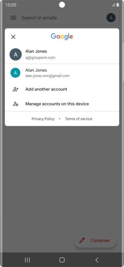 Press the required email account.