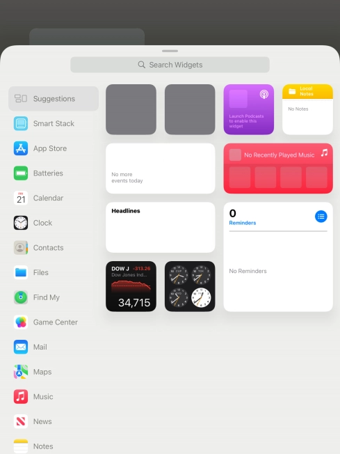 Press the required widget. Press the required widget.