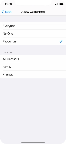 Press the required setting to select which contacts can call you even though Do Not Disturb is turned on.