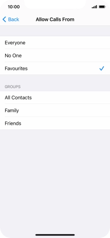 Press the required setting to select which contacts can call you even though Do Not Disturb is turned on.
