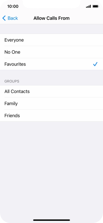 Press the required setting to select which contacts can call you even though Do Not Disturb is turned on.