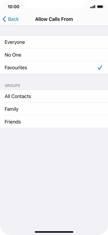 Press the required setting to select which contacts can call you even though Do Not Disturb is turned on.