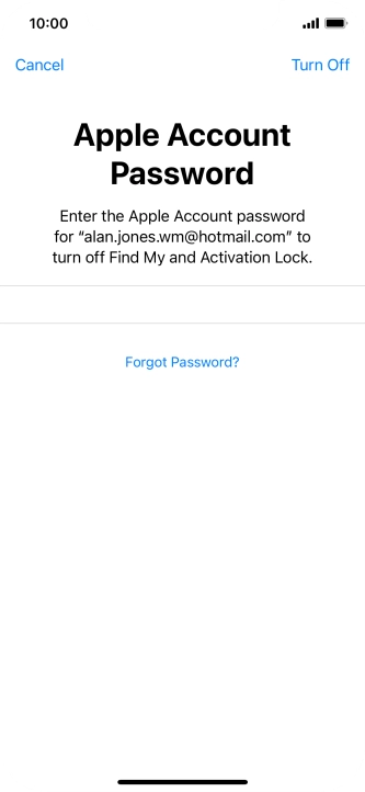 Key in the password for your Apple ID and press Turn Off. Wait a moment while the factory default settings are restored. Follow the instructions on the screen to set up your phone and prepare it for use.