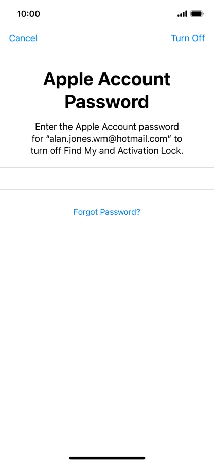 Key in the password for your Apple ID and press Turn Off. Wait a moment while the factory default settings are restored. Follow the instructions on the screen to set up your phone and prepare it for use.
