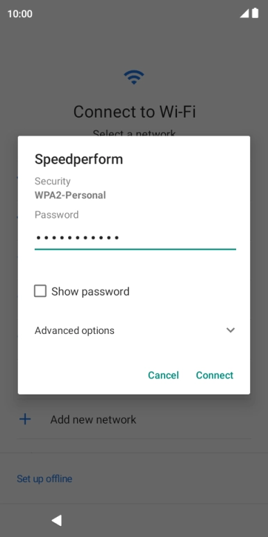 Key in the password for the Wi-Fi network and press Connect.