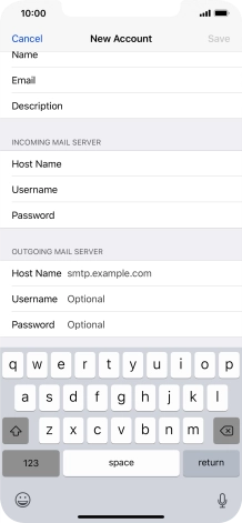 Press Host Name and key in the name or IP address of your email provider's outgoing server. Please note that if you can't send email messages when using your email provider's outgoing server, key in smtp.vodafone.net.au (Vodafone's outgoing server).