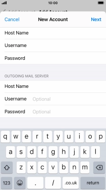Press Username and key in the username for your email account. Please note that if you're using Vodafone's outgoing server, leave the username field empty.