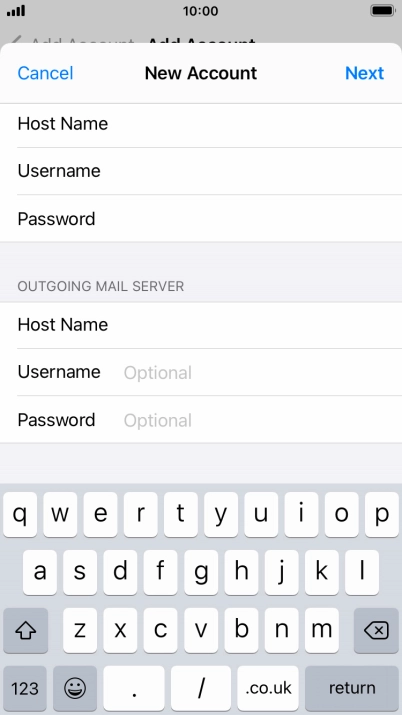 Press Username and key in the username for your email account. Please note that if you're using Vodafone's outgoing server, leave the username field empty.