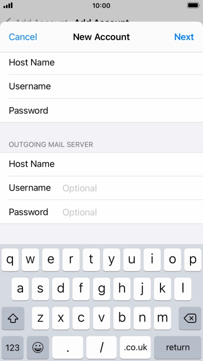 Press Username and key in the username for your email account. Please note that if you're using Vodafone's outgoing server, leave the username field empty.