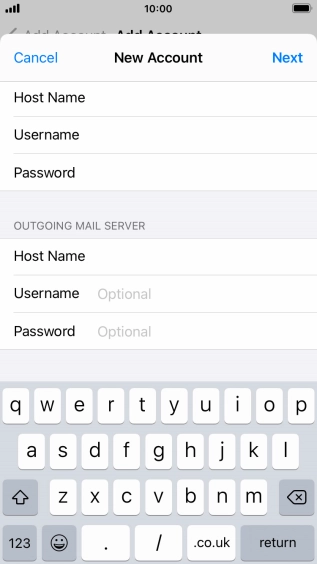 Press Username and key in the username for your email account. Please note that if you're using Vodafone's outgoing server, leave the username field empty. Press Username and key in the username for your email account. Please note that if you're using Vodafone's outgoing server, leave the username field empty.
