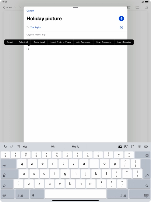 Press Insert Photo or Video and follow the instructions on the screen to attach a picture or a video clip.
