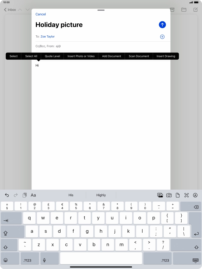 Press Insert Photo or Video and follow the instructions on the screen to attach a picture or a video clip.