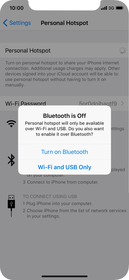 If Wi-Fi is turned on, press Wi-Fi and USB Only.