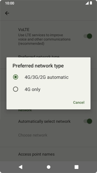 Press the required network mode.