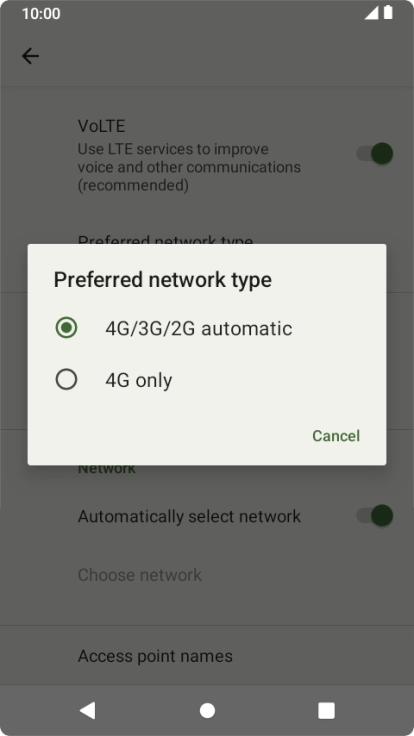 Press the required network mode.