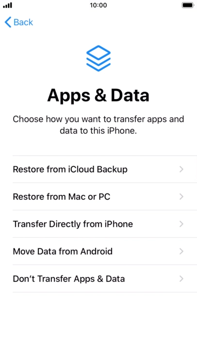 You can restore content from an iCloud backup when your phone is activated for the first time and after a factory reset. When this screen is displayed, your phone is ready to restore content from an iCloud backup.