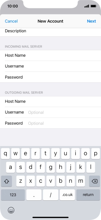 Press Username and key in the username for your email account. Please note that if you're using Vodafone's outgoing server, leave the username field empty.