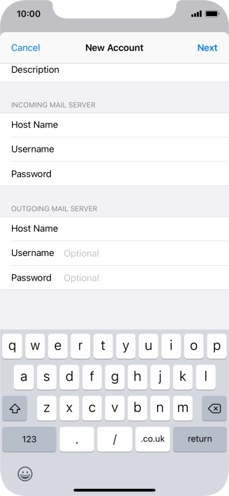 Press Username and key in the username for your email account. Please note that if you're using Vodafone's outgoing server, leave the username field empty.