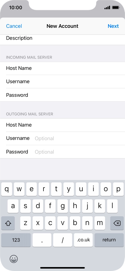 Press Username and key in the username for your email account. Please note that if you're using Vodafone's outgoing server, leave the username field empty.