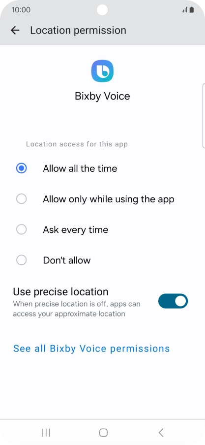 Press the required setting.