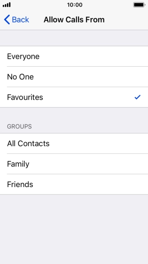 Press the required setting to select which contacts can call you even though Do Not Disturb is turned on.