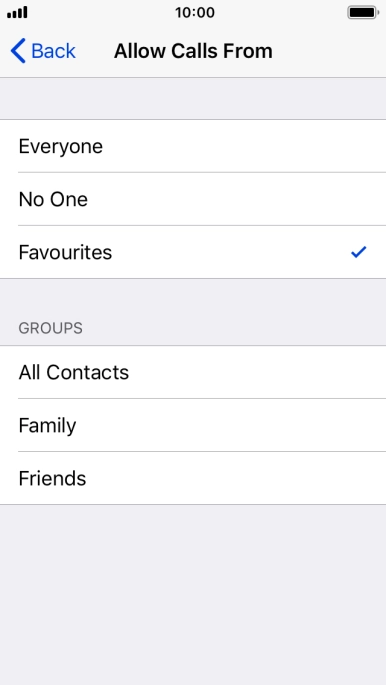 Press the required setting to select which contacts can call you even though Do Not Disturb is turned on.
