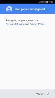 Press ACCEPT and follow the instructions on the screen to select settings for your Google account.