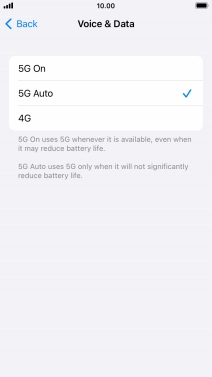 To turn on use of 5G primarily, press 5G On.
