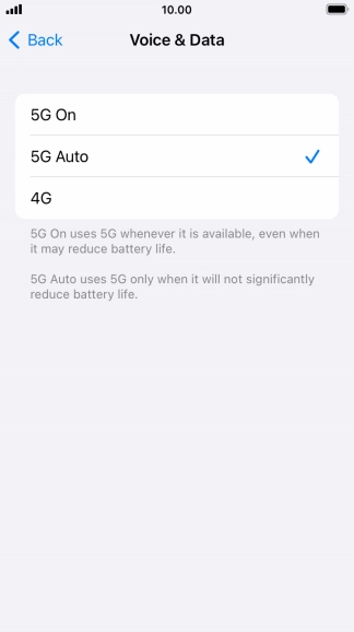 To turn on use of 5G primarily, press 5G On.